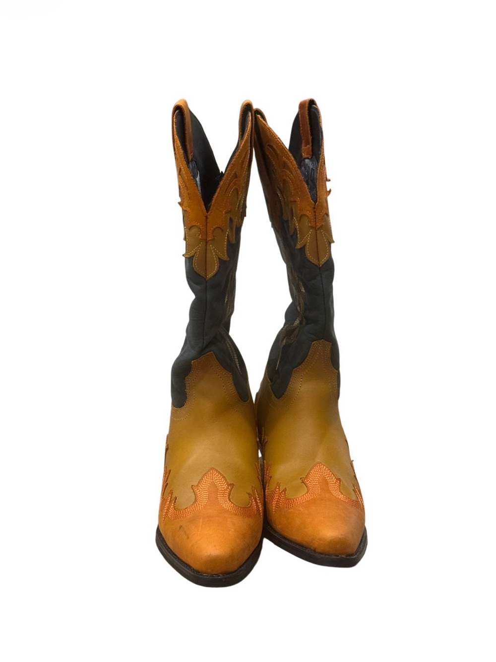 Dingo Holy Roller Cowboy Boots Black Orange Yellow Leather Western 9.5 - Picture 3 of 10
